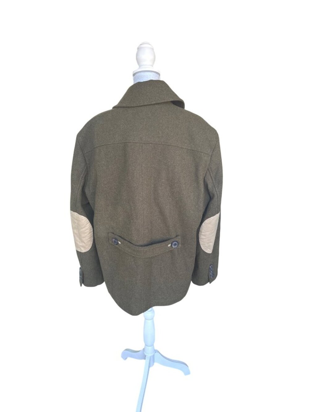 Vintage 90s St. Johns Bay Olive Green Wool Blend Peacoat XL Classic Double Breas - Picture 4 of 6